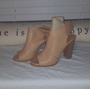 Leila Stone Tan Peep Toe Wedge Sandal